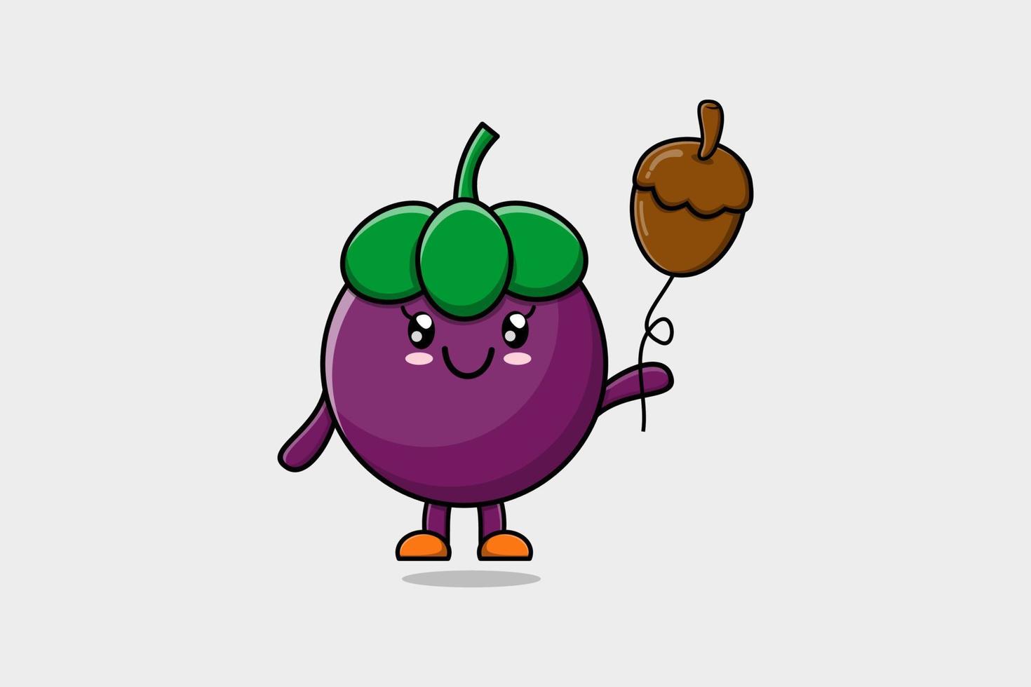 Cute cartoon Mangosteen floating with acorn vector