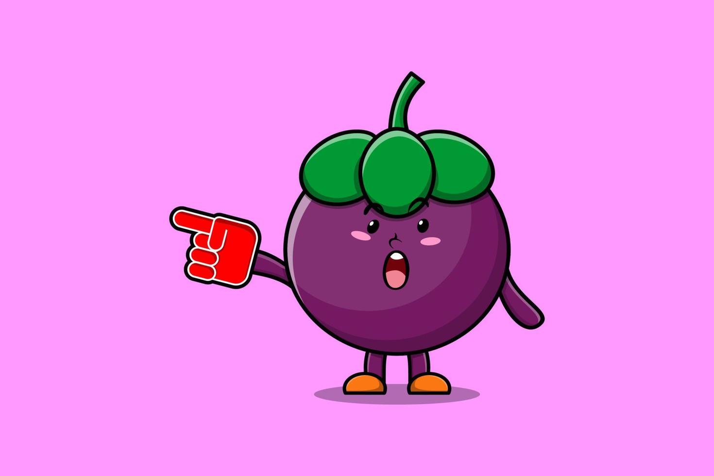 Cute Cartoon Mangosteen with foam finger glove vector