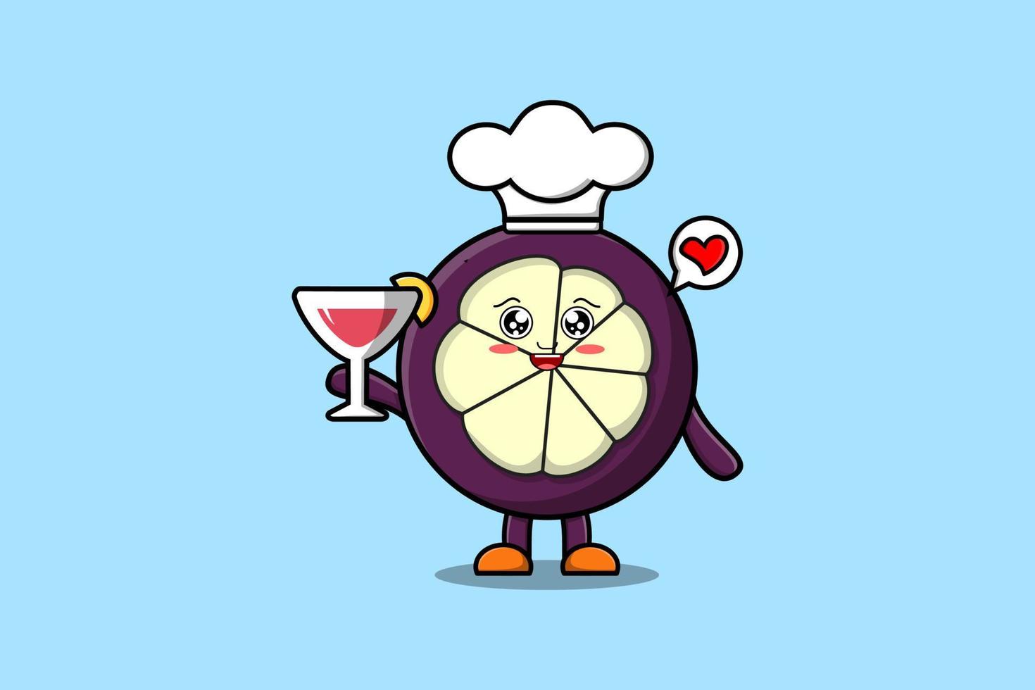 Cute cartoon Mangosteen chef holding wine glass vector