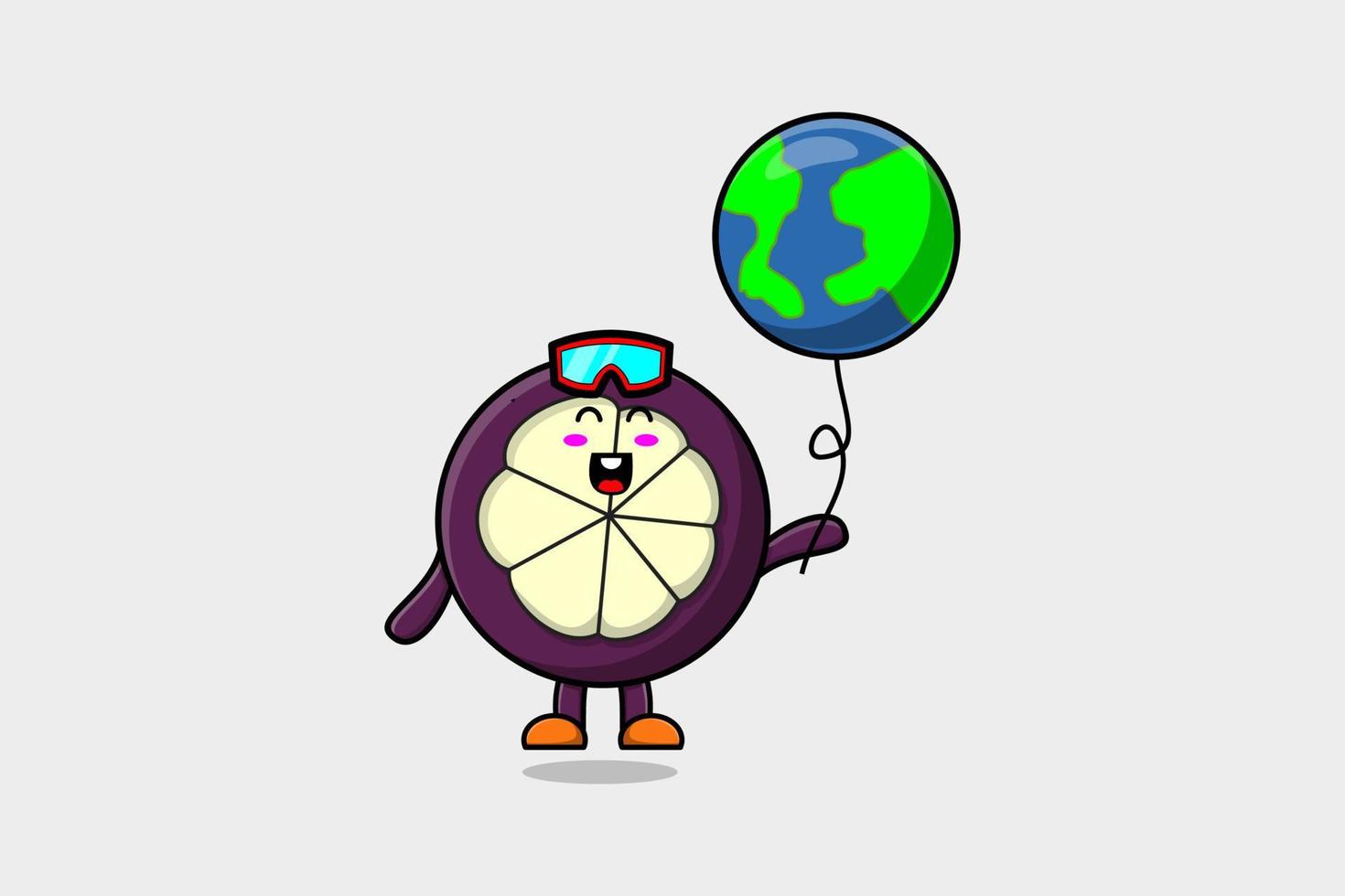 Cute cartoon Mangosteen floating with earth vector