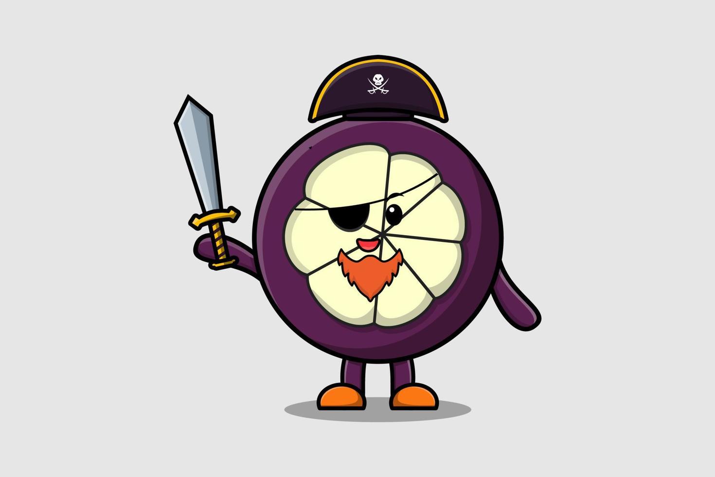 mascota de dibujos animados lindo mangostán pirata sostener espada vector