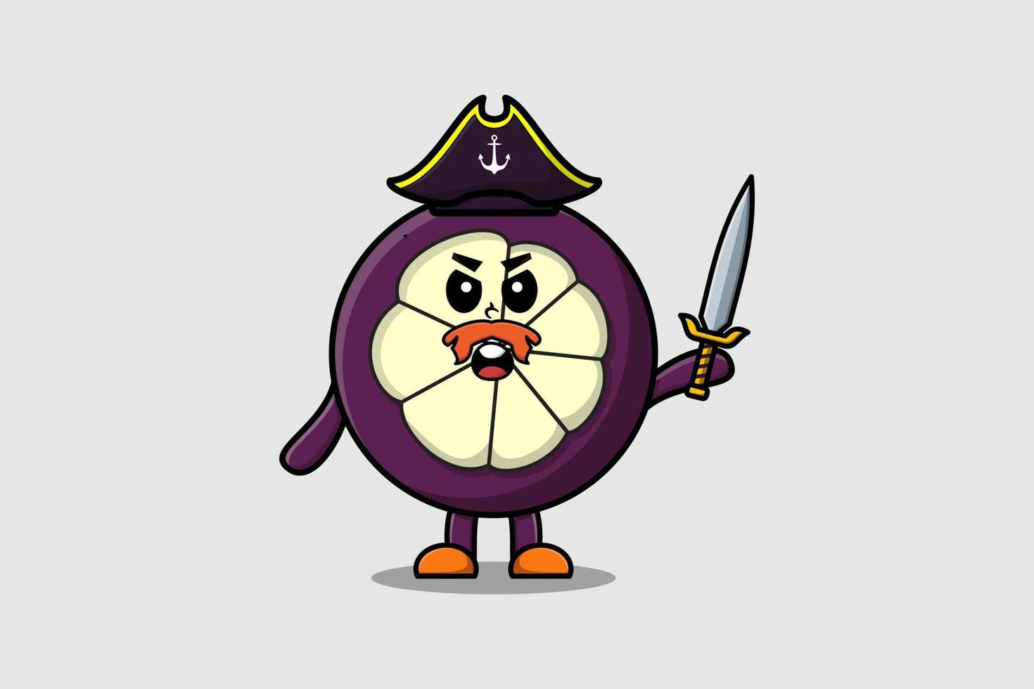 mascota de dibujos animados lindo mangostán pirata sostener espada vector