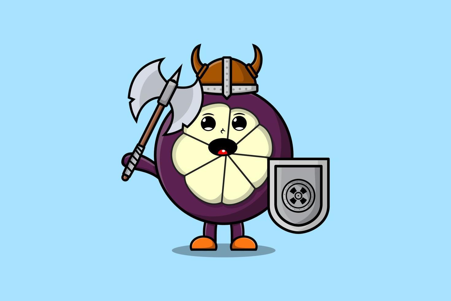 Cute cartoon character Mangosteen viking pirate vector