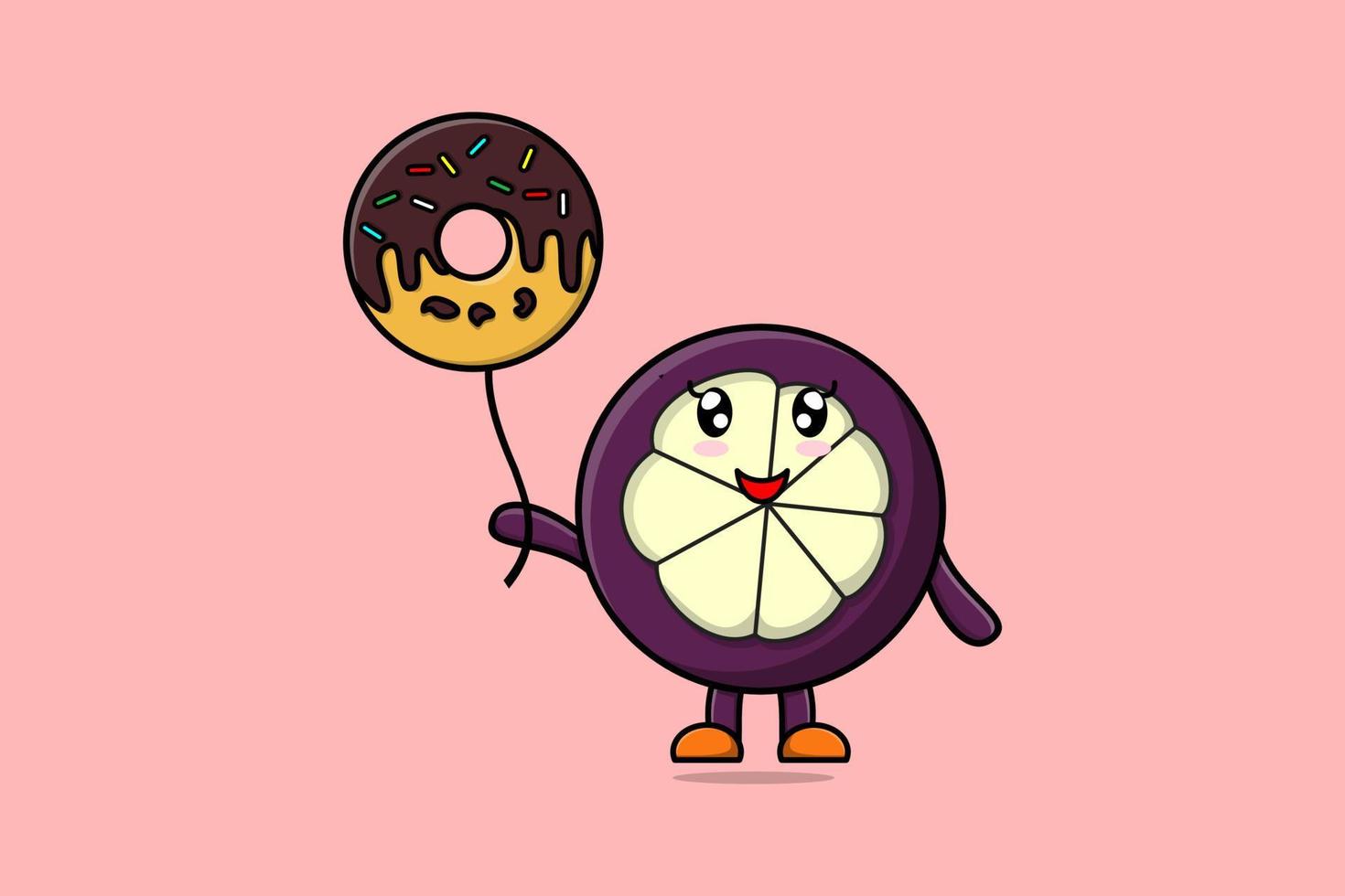 Cute cartoon Mangosteen floating with donuts vector