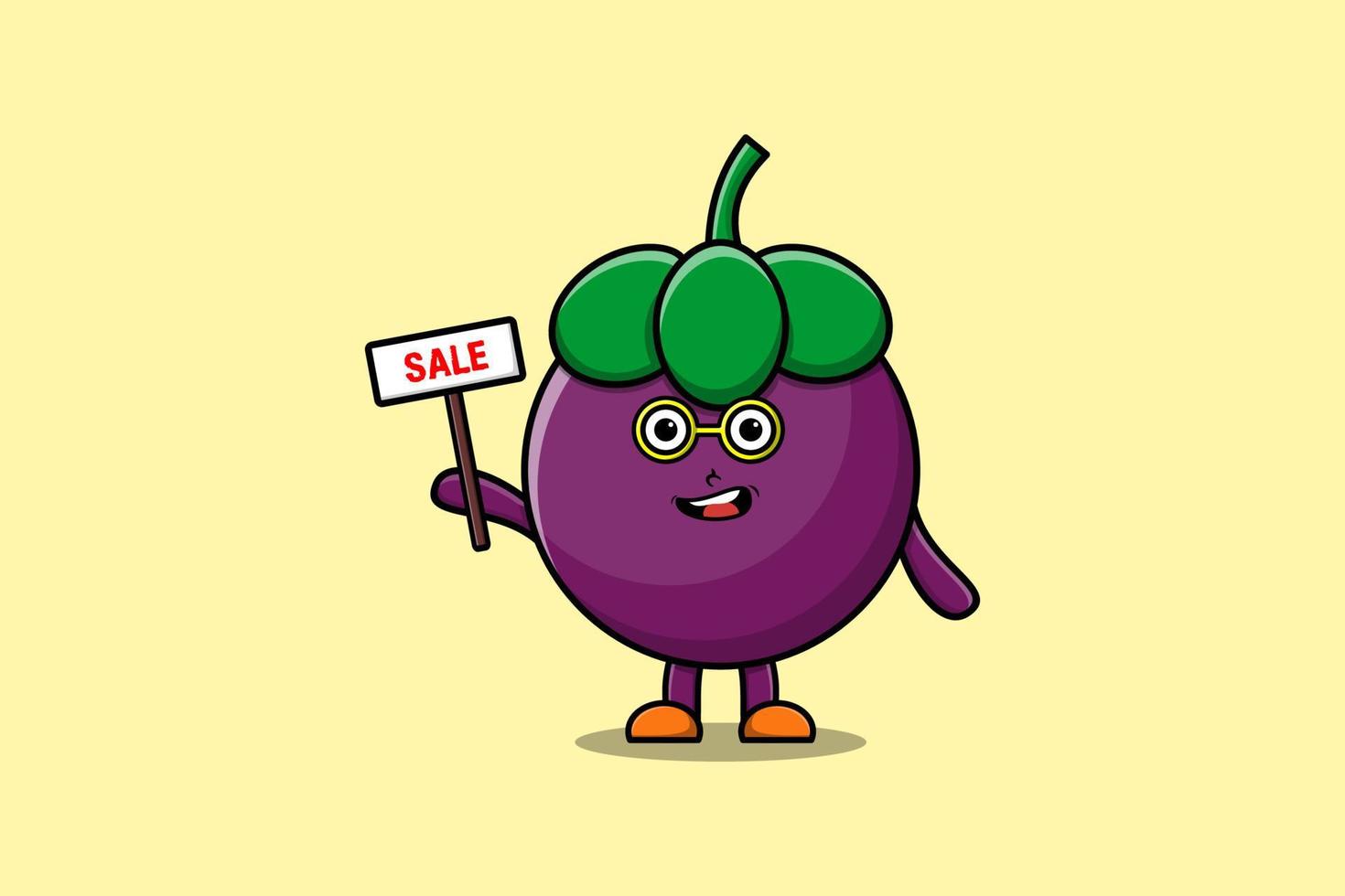 Cute cartoon Mangosteen character hold sale sign vector