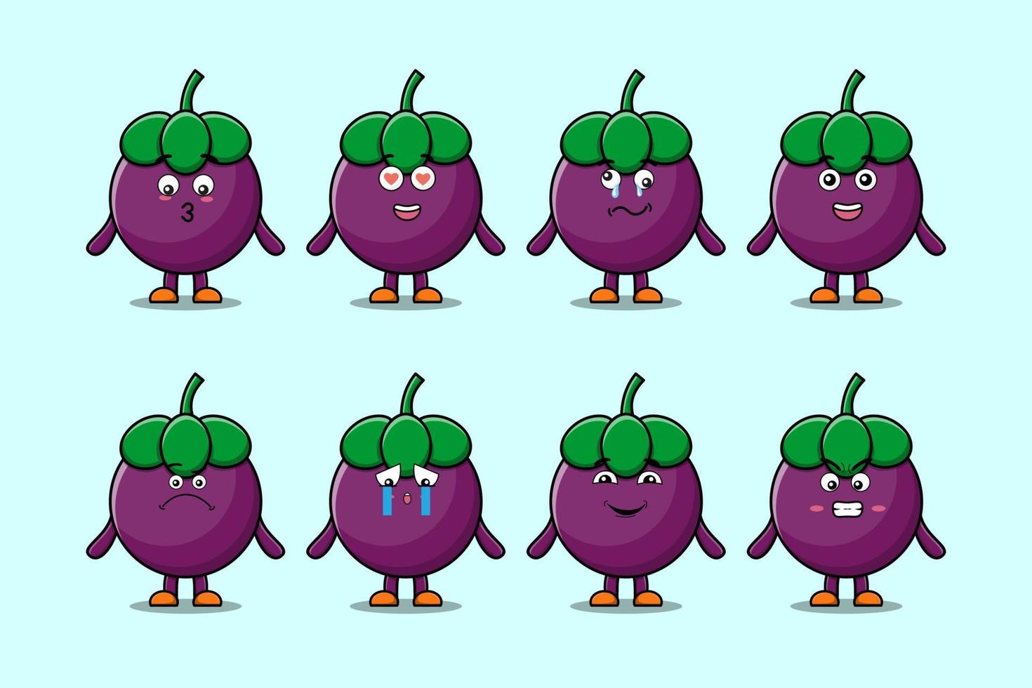 Set kawaii Mangosteen cartoon with expressions vector