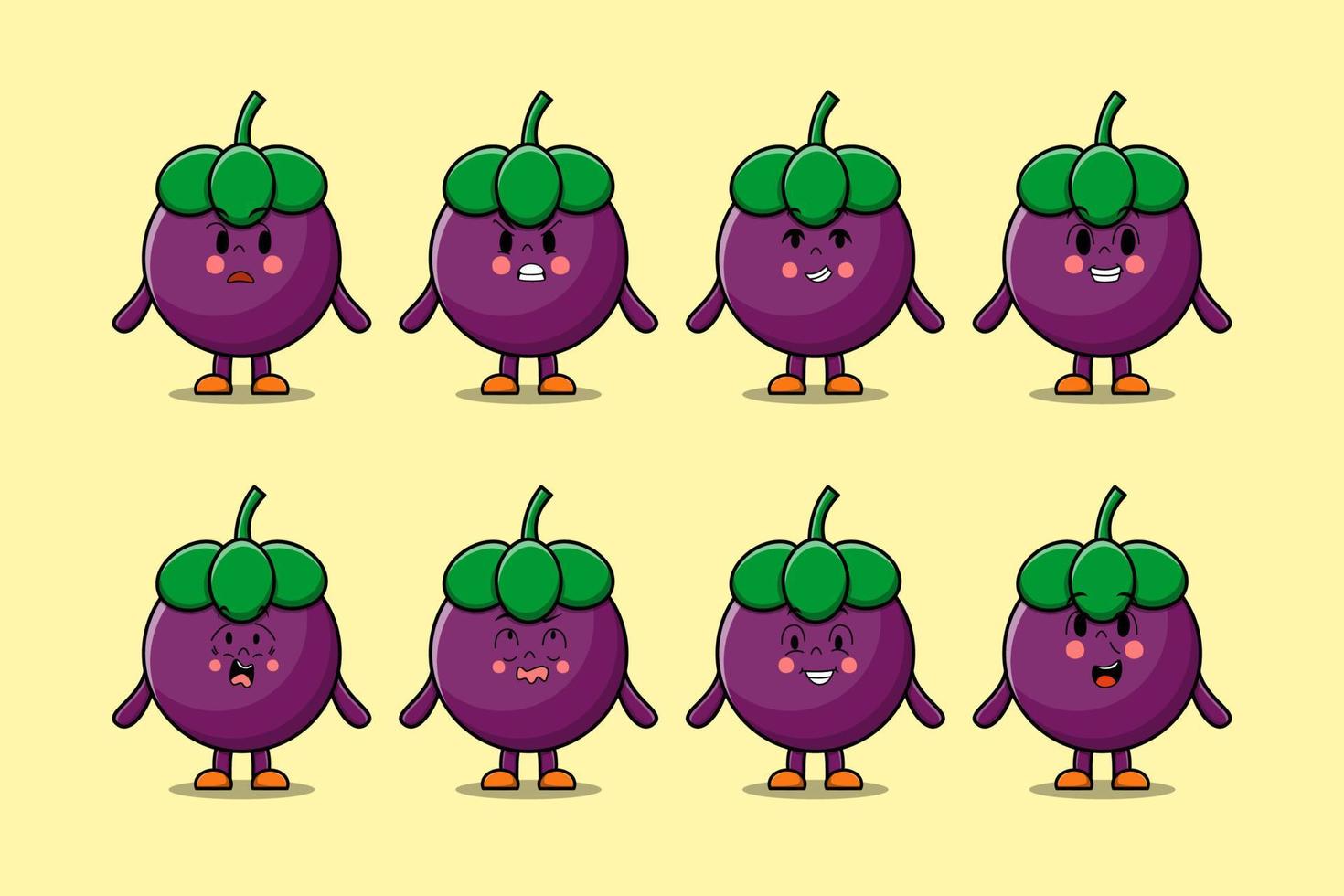 Set kawaii Mangosteen cartoon with expressions vector