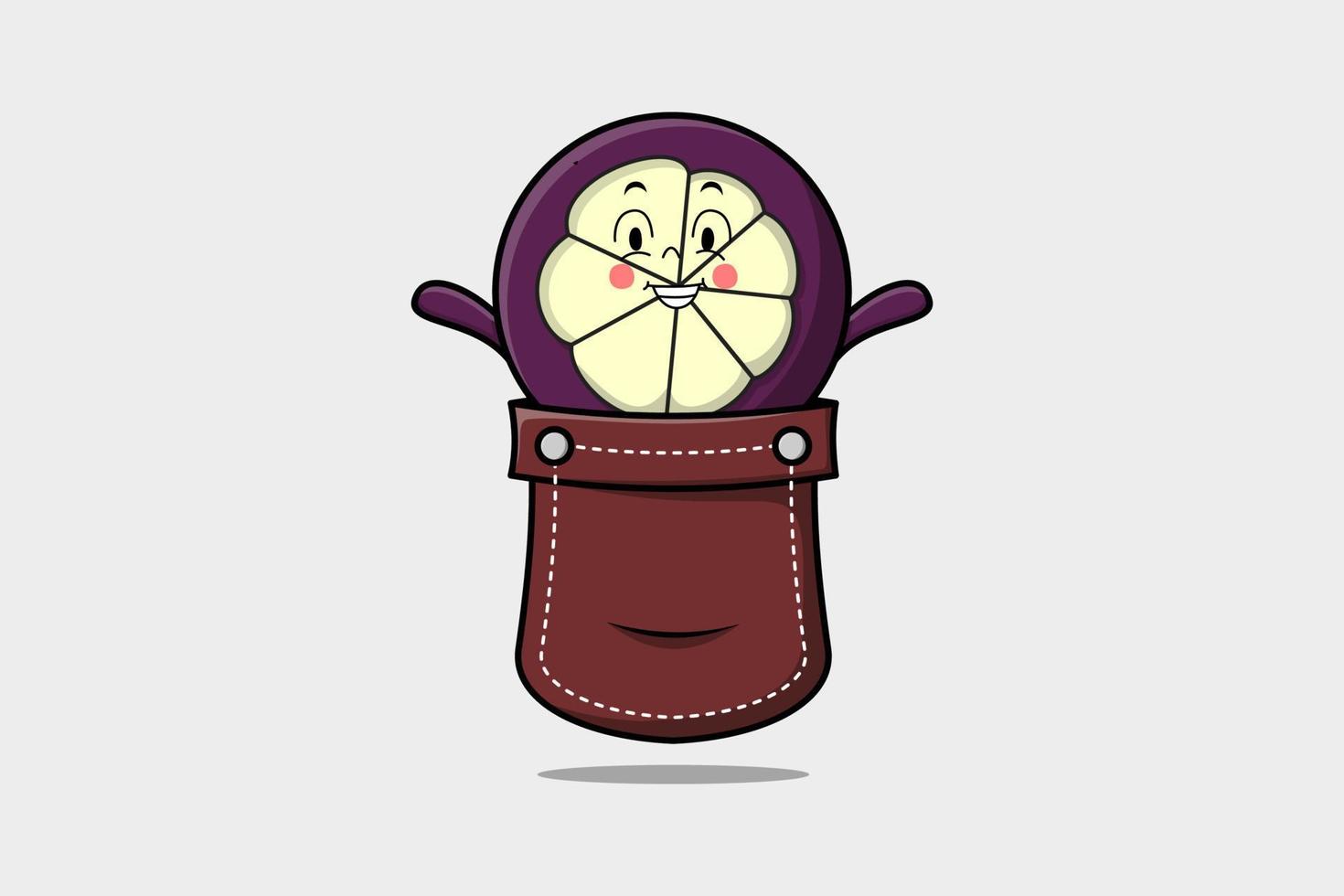 Cute cartoon Mangosteen coming out from pocket vector