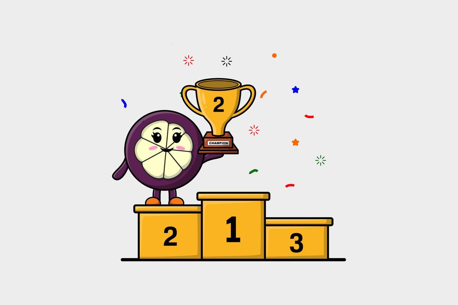 Cute cartoon Mangosteen character as second winner vector