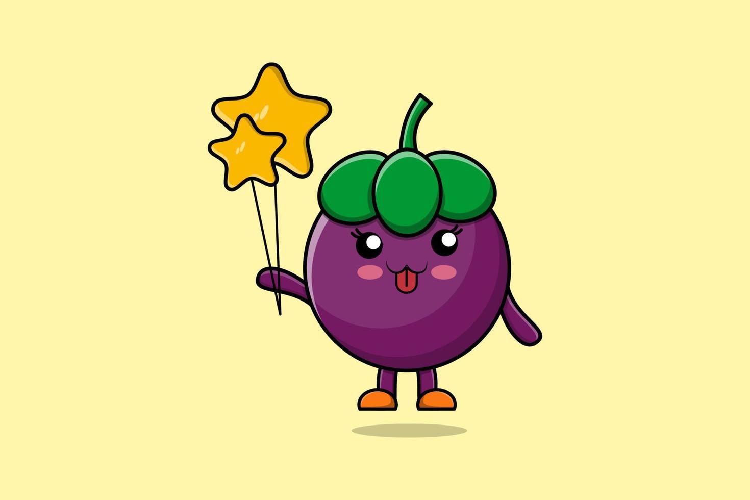 mangostán de dibujos animados lindo flotando con globo estrella vector