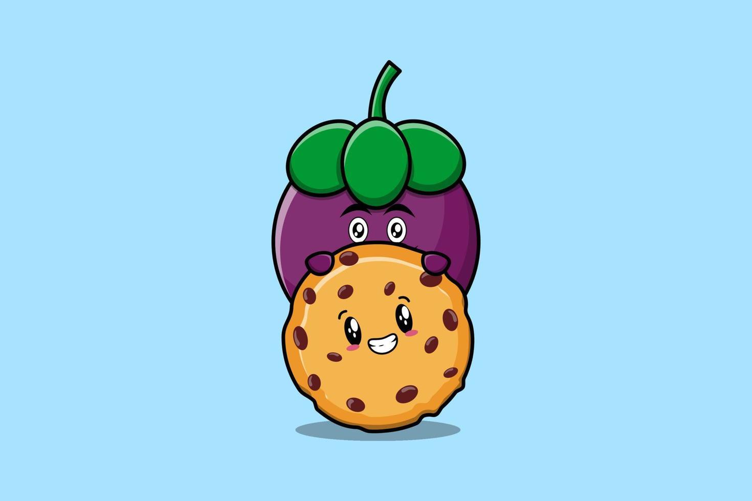 Cute Mangosteen cartoon character hide in biscuits vector