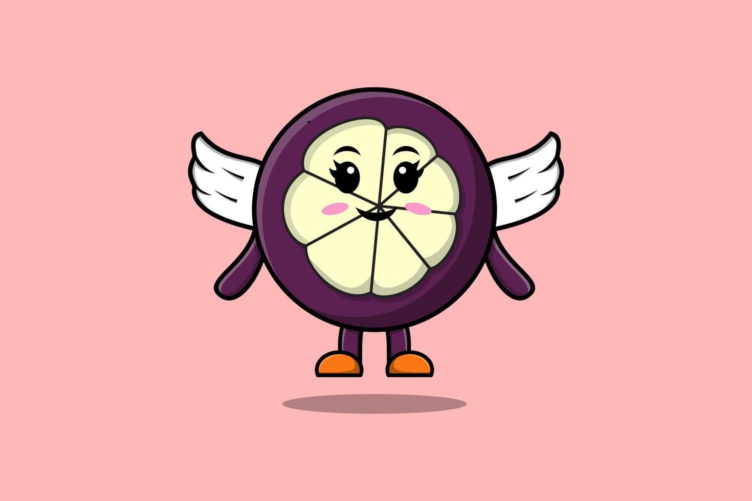 Cute cartoon Mangosteen character wearing wings vector