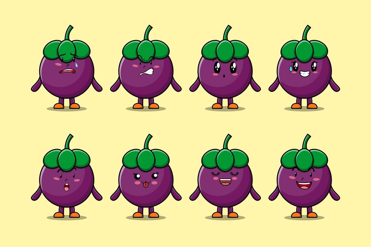 Set kawaii Mangosteen cartoon with expressions vector