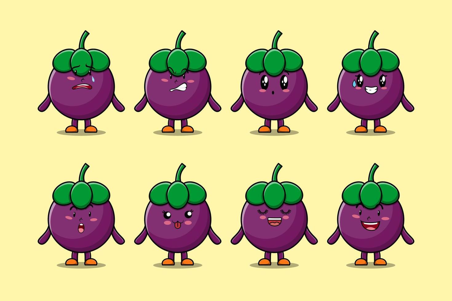 Set kawaii Mangosteen cartoon with expressions vector