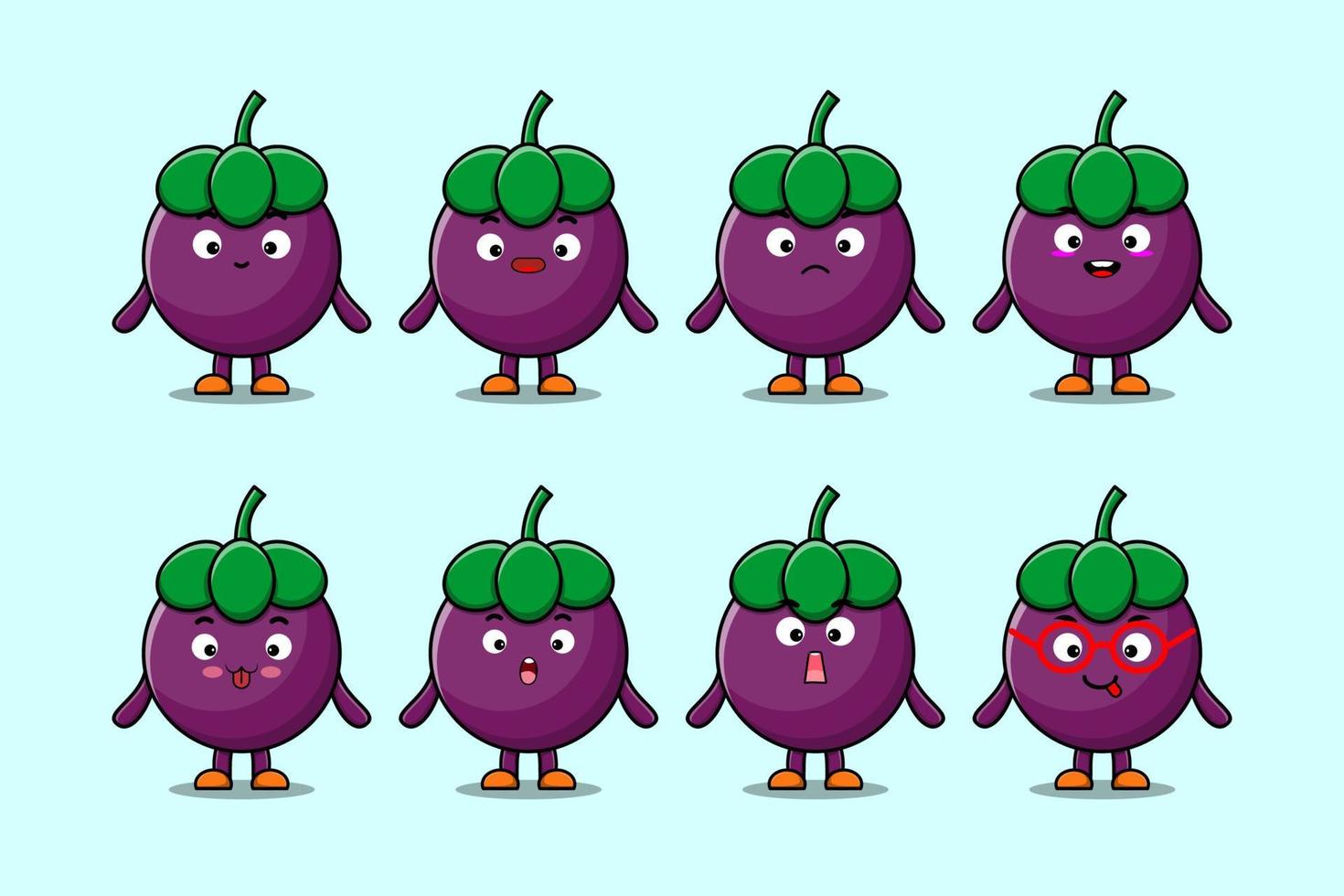 Set kawaii Mangosteen cartoon with expressions vector