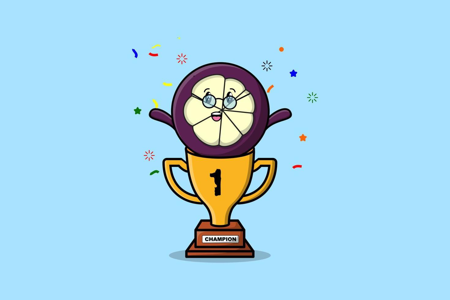 Cute cartoon Mangosteen character in trophy vector