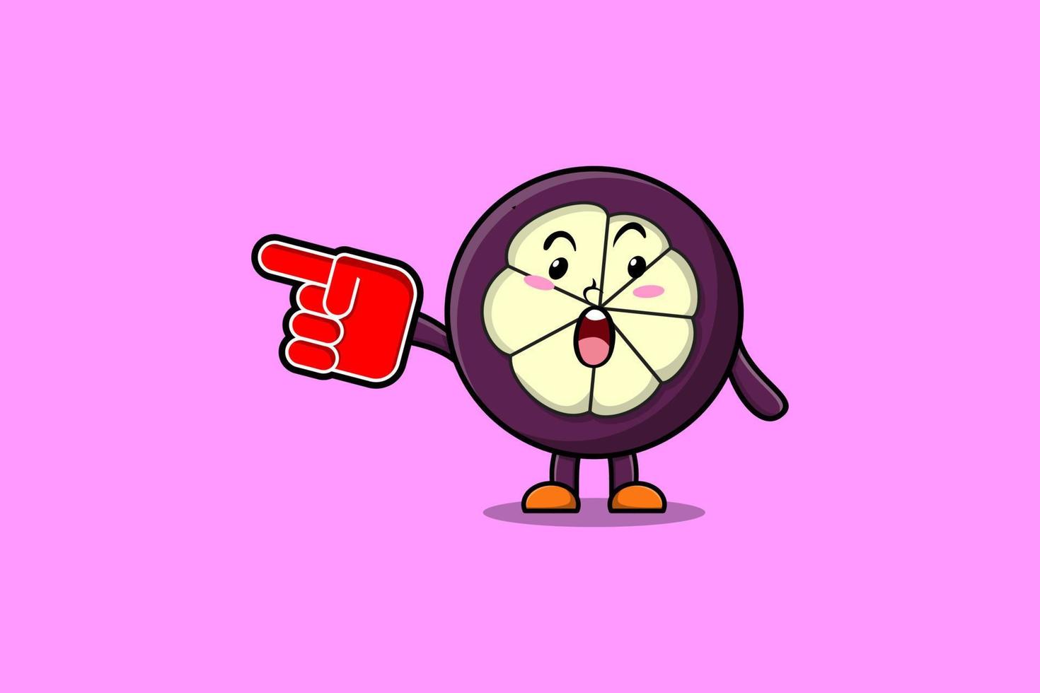 Cute Cartoon Mangosteen with foam finger glove vector