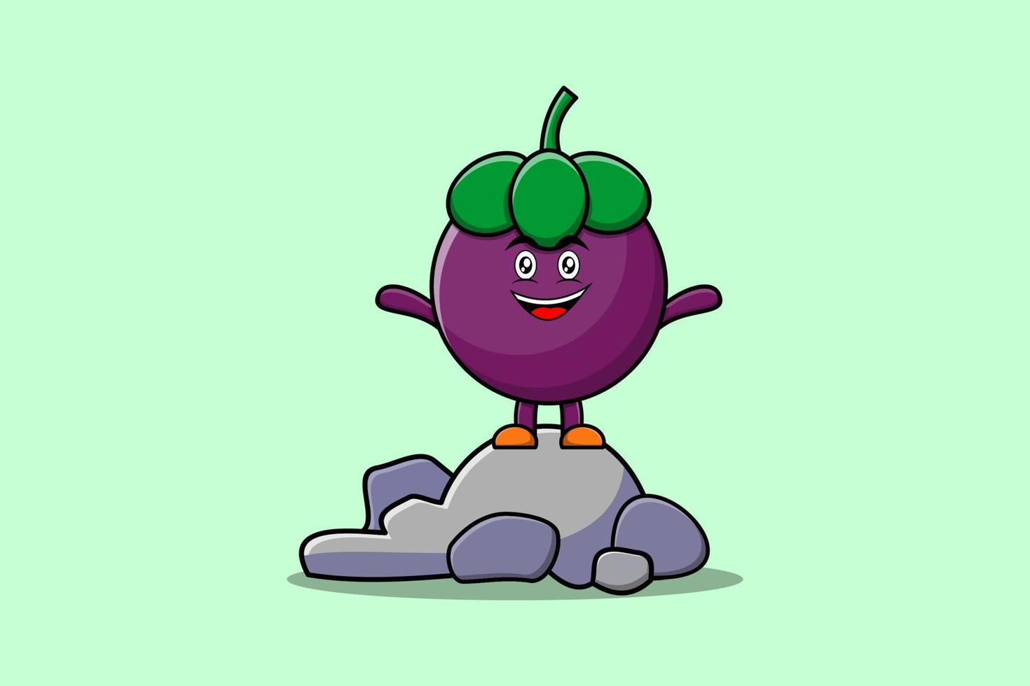 Cute cartoon Mangosteen character stand in stone vector