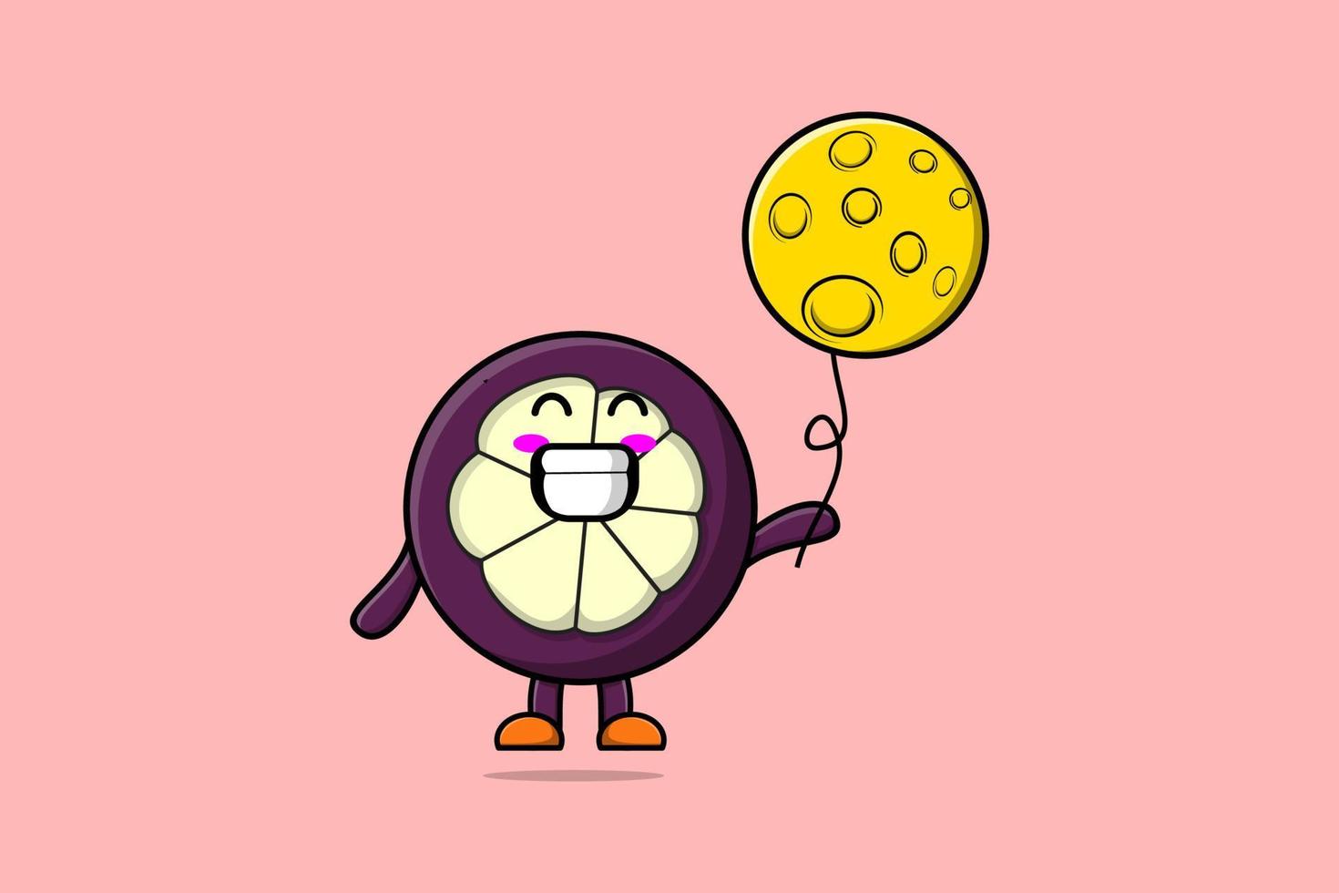 Cute cartoon Mangosteen floating with moon balloon vector