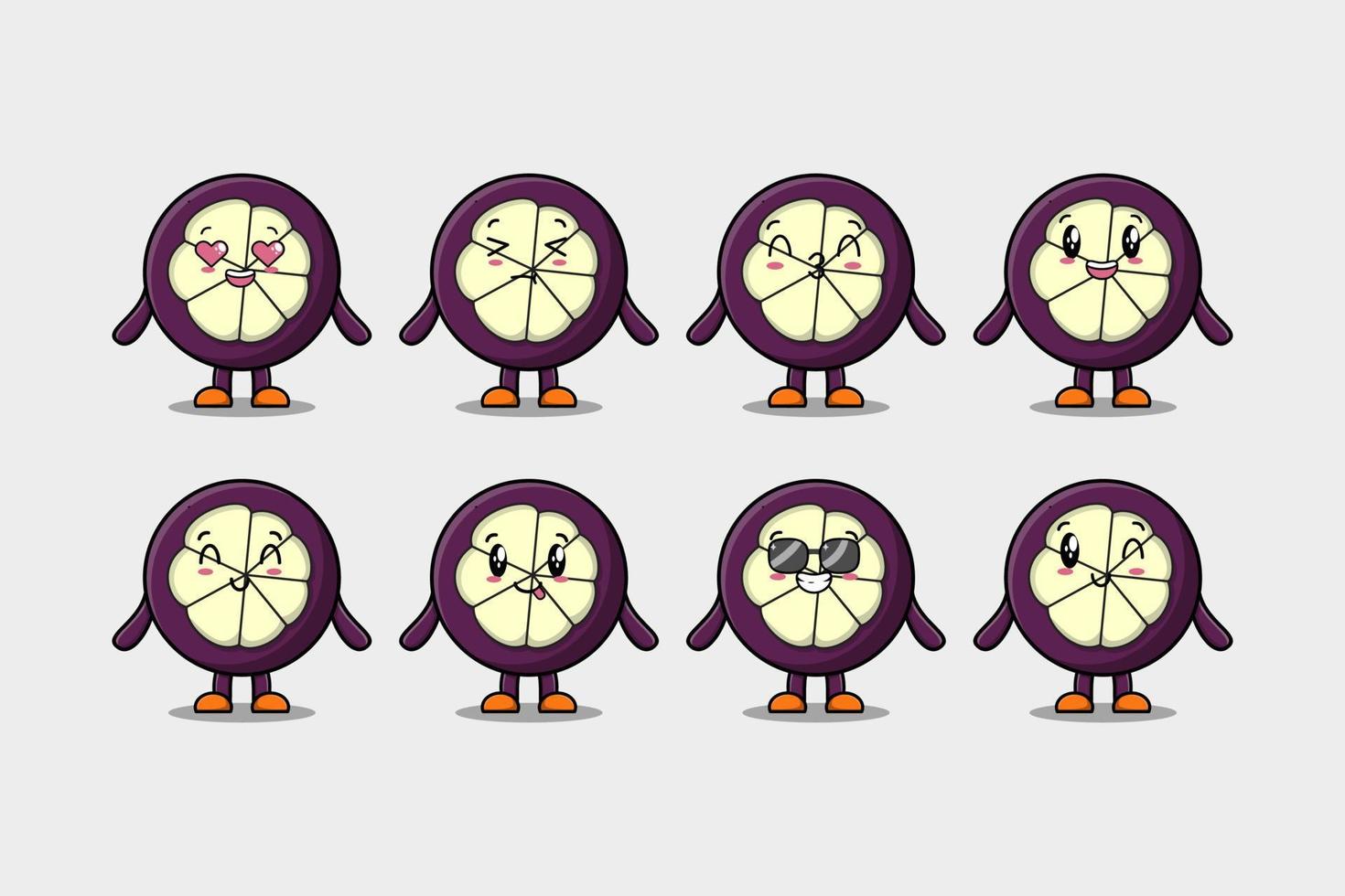 Set kawaii Mangosteen cartoon with expressions vector