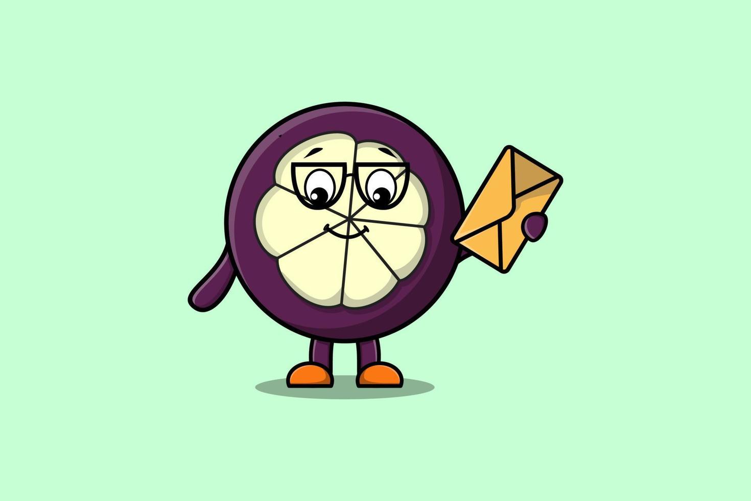 Cute cartoon Mangosteen holding envelope vector