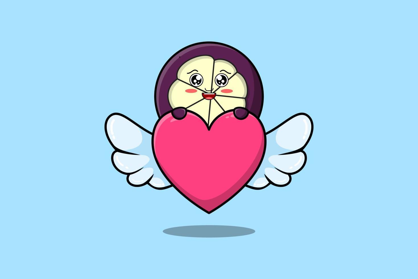 cute cartoon Mangosteen character hiding heart vector