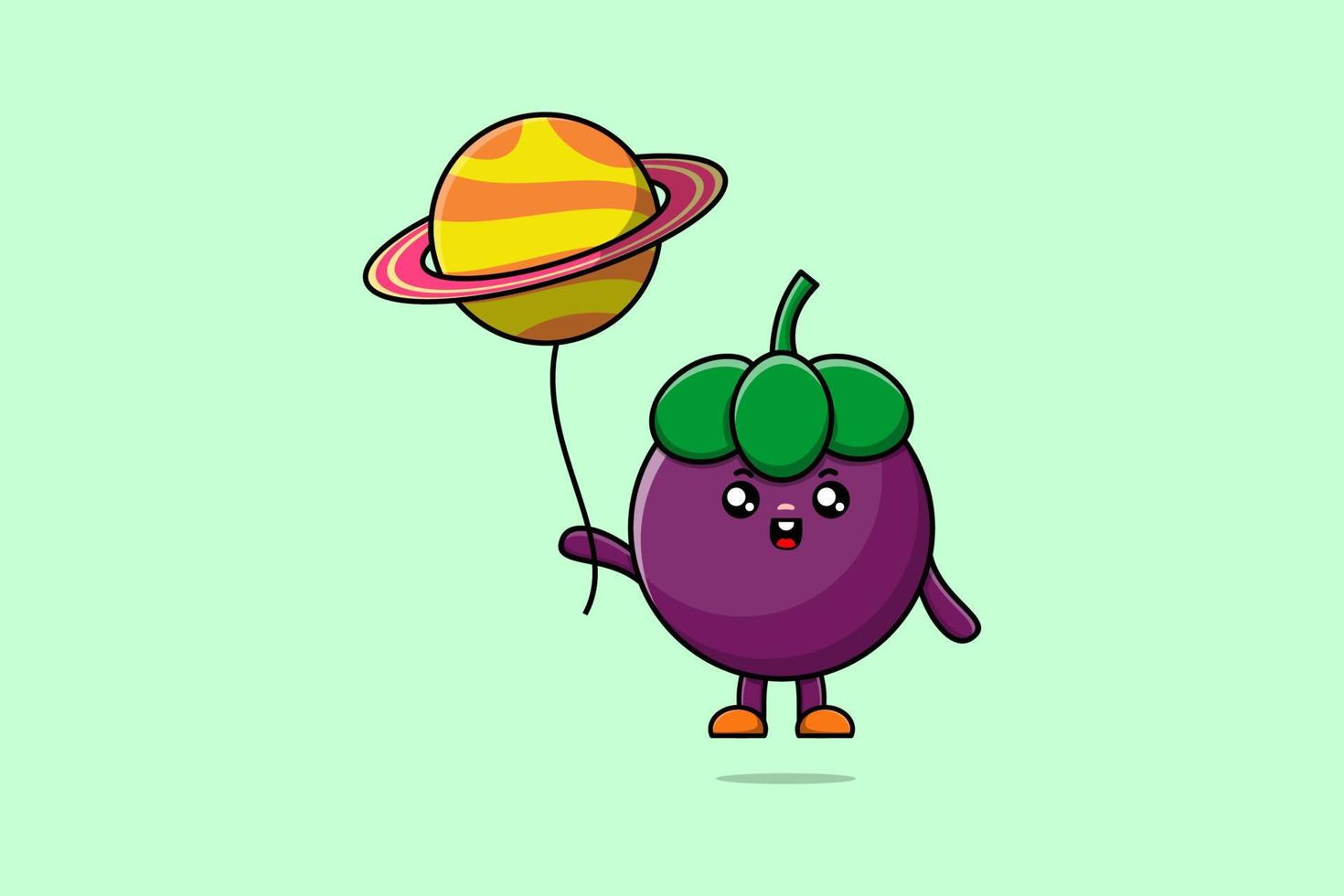 Cute cartoon Mangosteen floating with planet vector