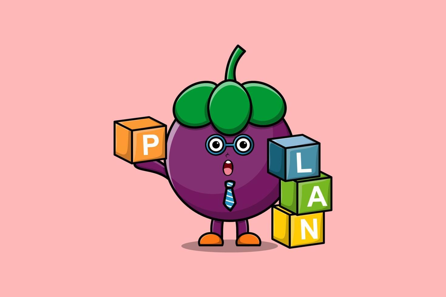 Cute cartoon Mangosteen businessman stack plan box vector