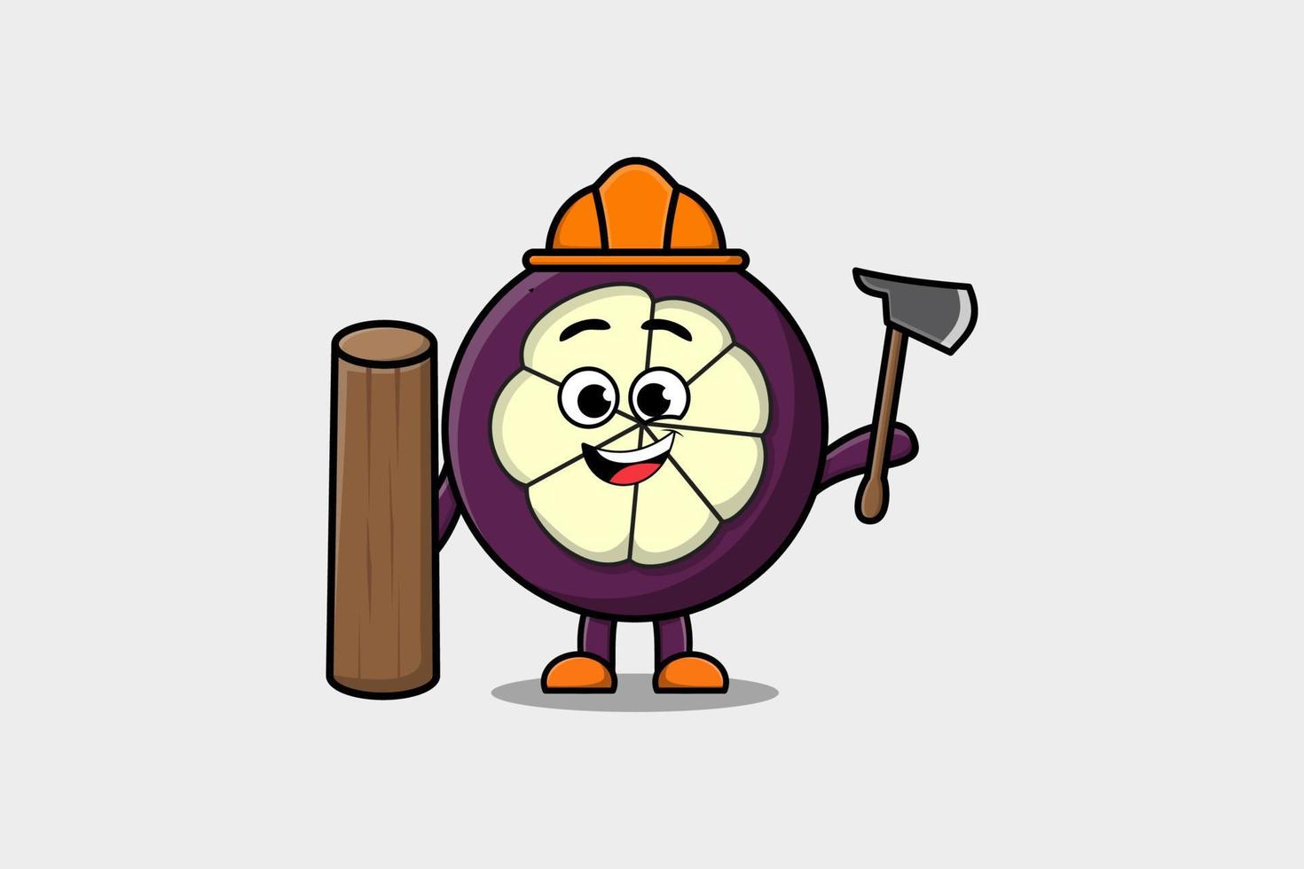 Cute cartoon Mangosteen as carpenter with ax vector