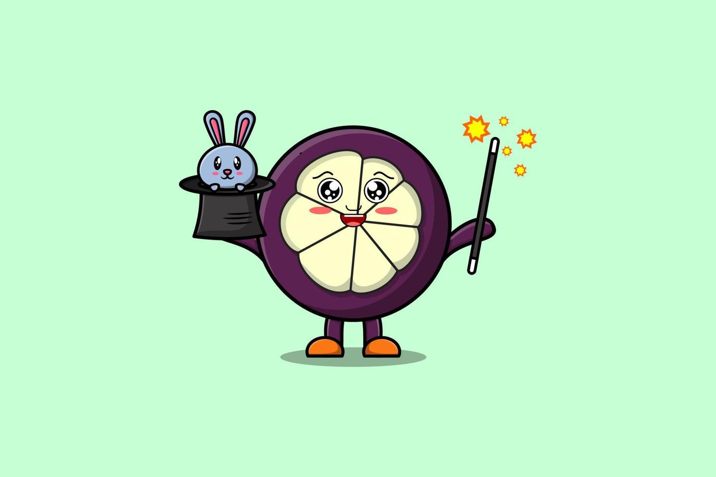 cartoon Mangosteen magician with bunny character vector