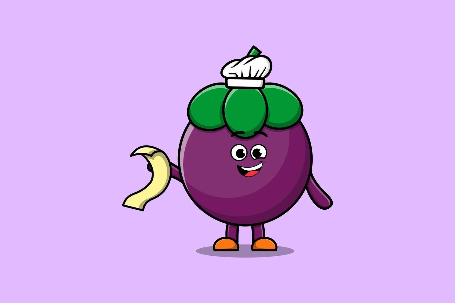Cute cartoon Mangosteen chef with menu in hand vector