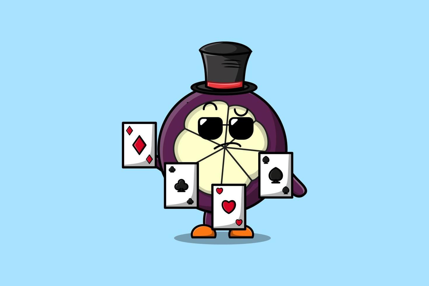 Cute cartoon Mangosteen magician play magic cards vector