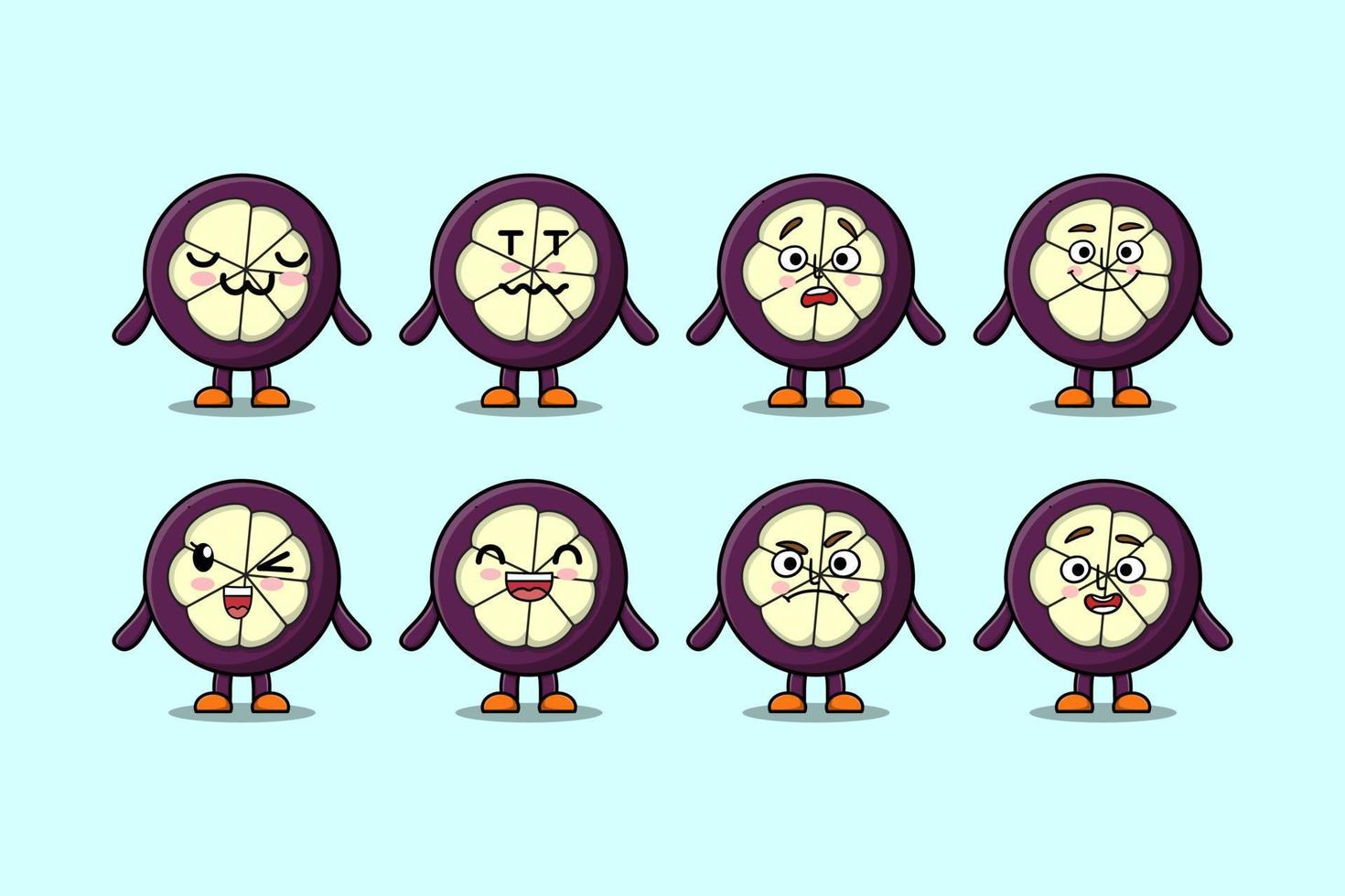 Establecer dibujos animados de mangostán kawaii con expresiones vector