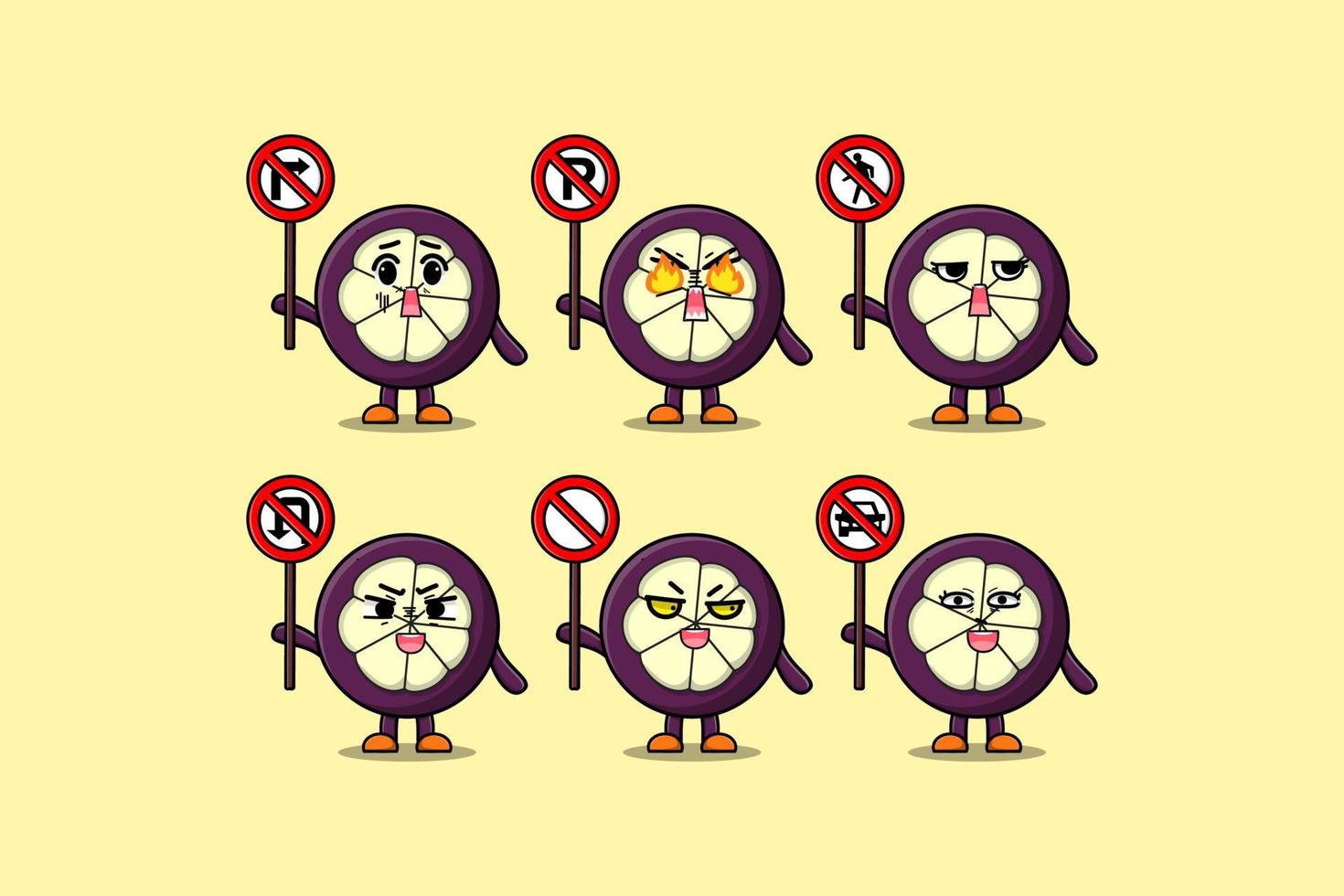 Cute dibujos animados de mangostán con señal de tráfico vector