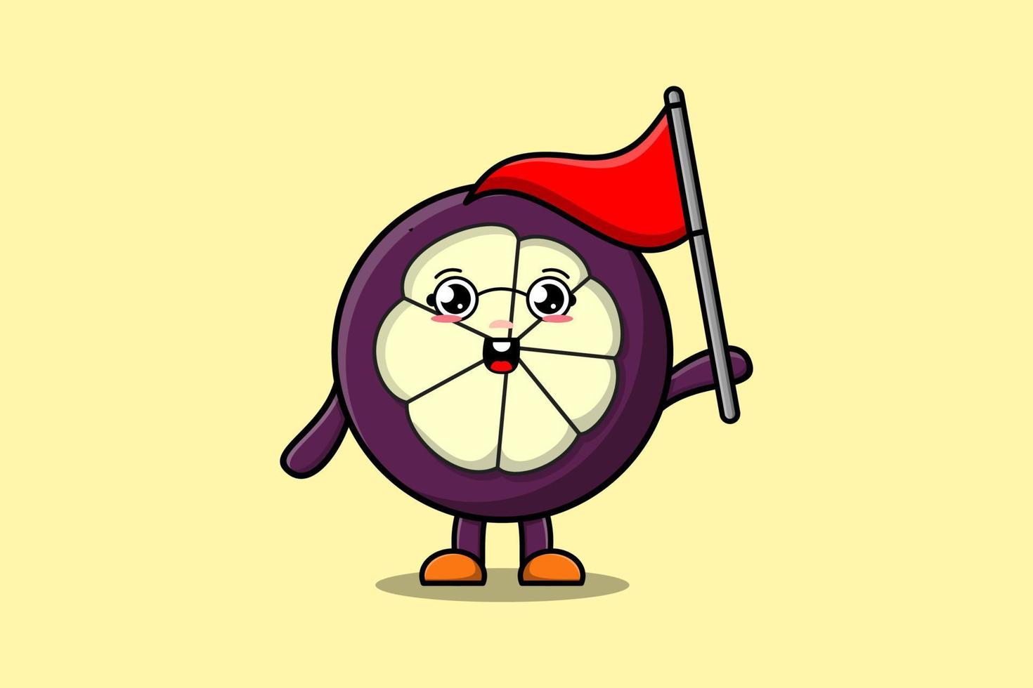 Cute cartoon Mangosteen holding triangle flag vector