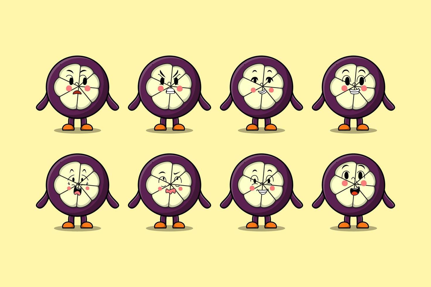Set kawaii Mangosteen cartoon with expressions vector