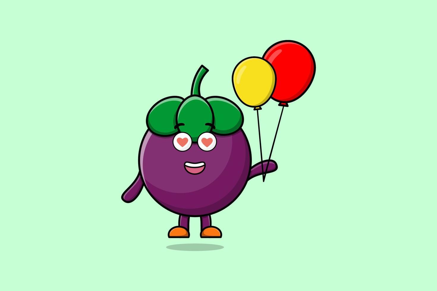 mangostán de dibujos animados lindo flotando con globo vector