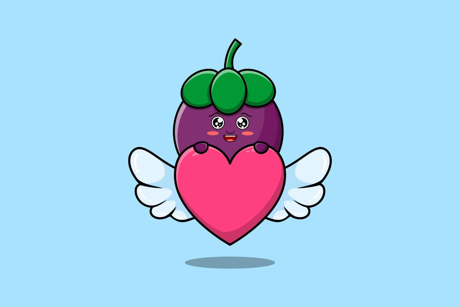 cute cartoon Mangosteen character hiding heart vector