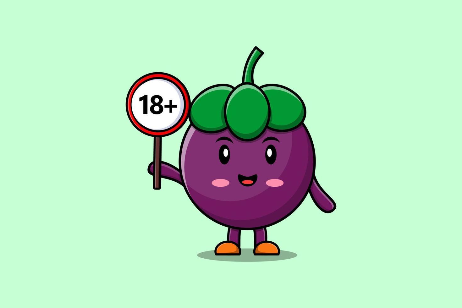 cute cartoon Mangosteen holding 18 plus sign board vector