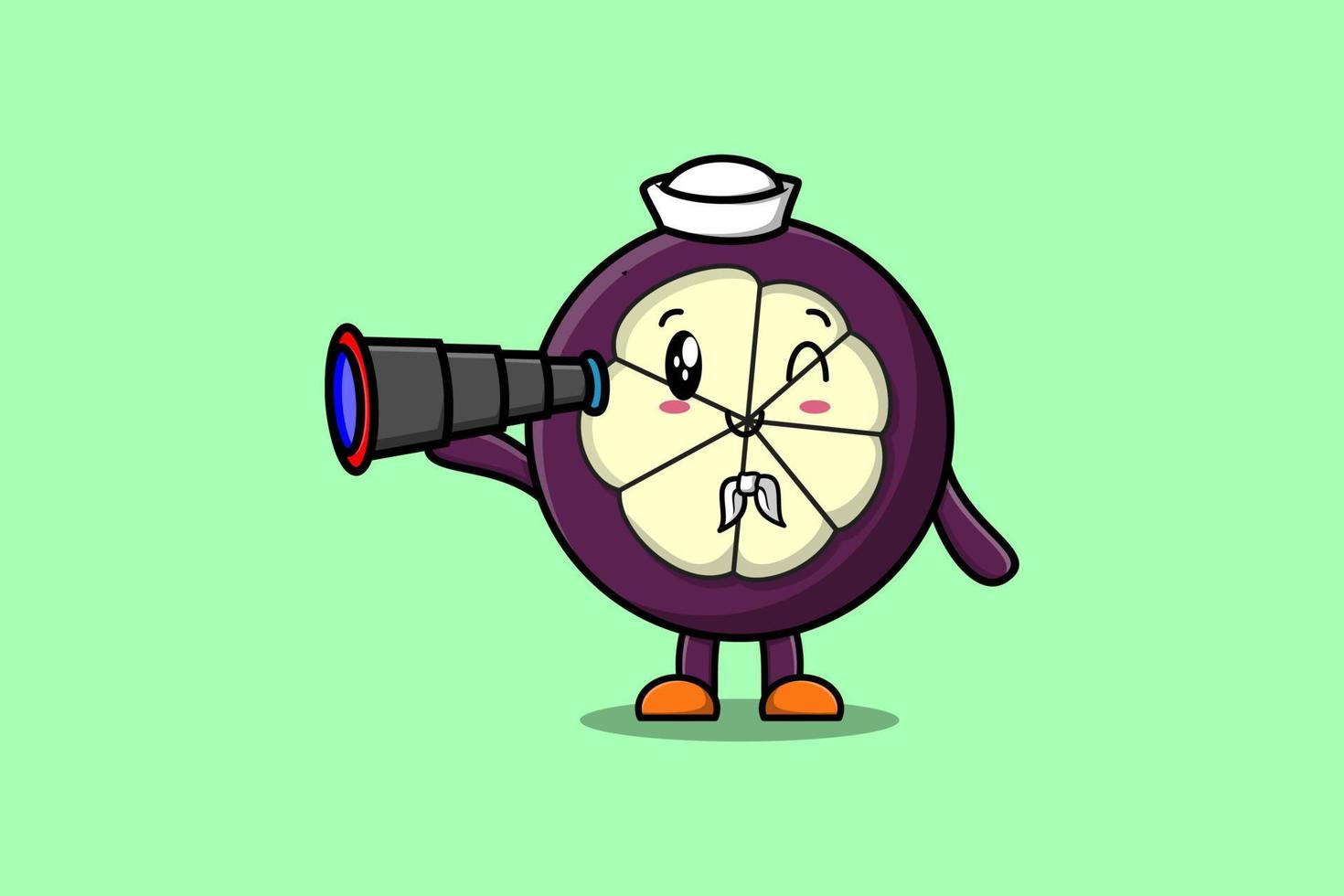 Cute cartoon Mangosteen sailor using binocular vector