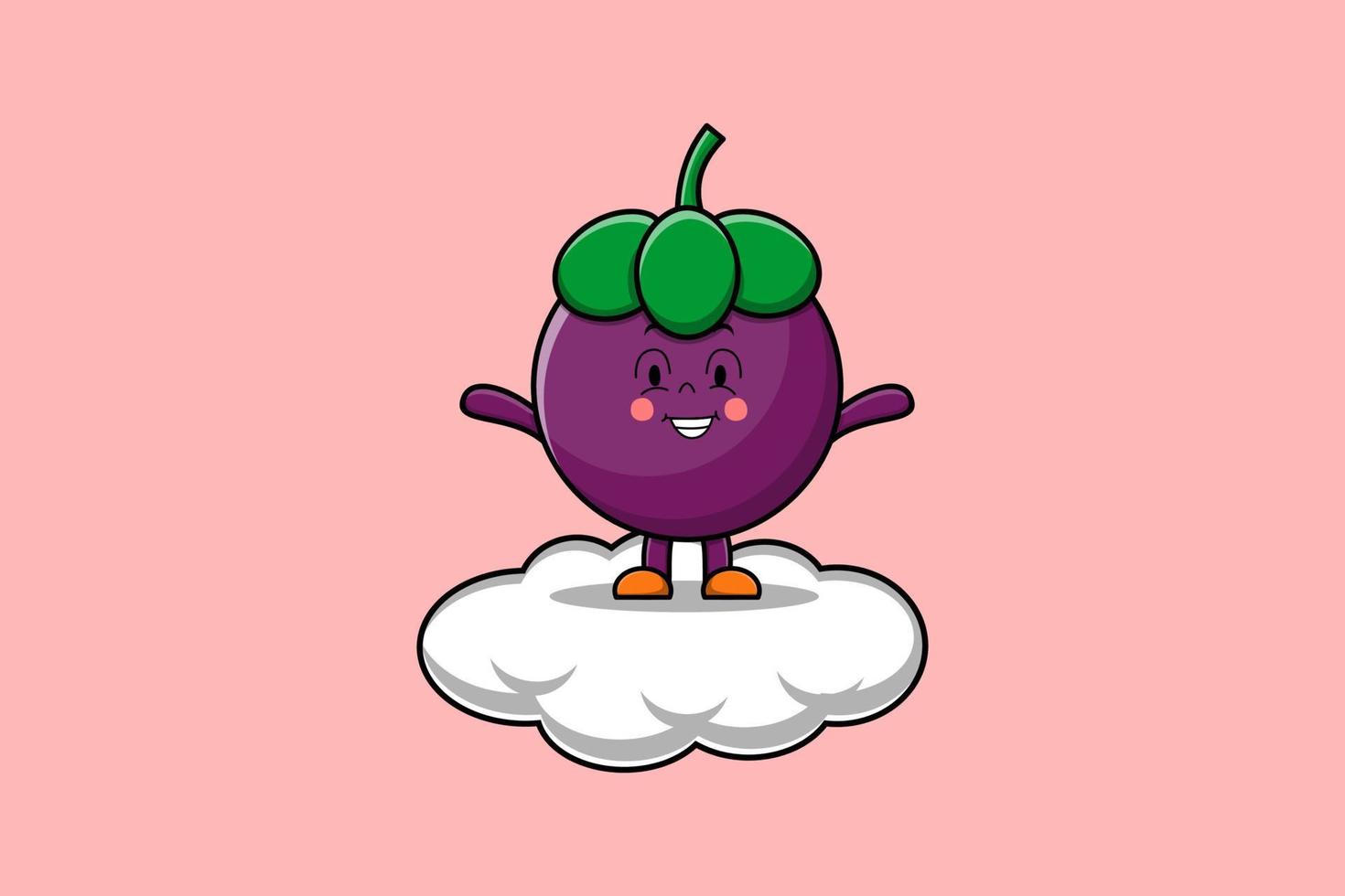 Cute cartoon Mangosteen character stand in cloud vector