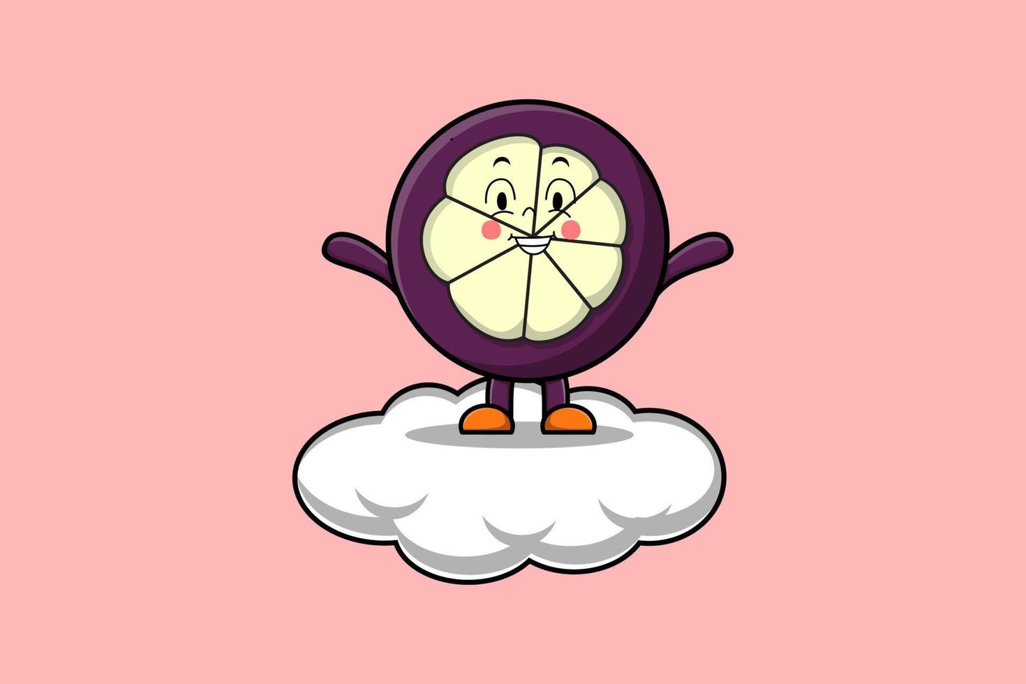 Cute cartoon Mangosteen character stand in cloud vector