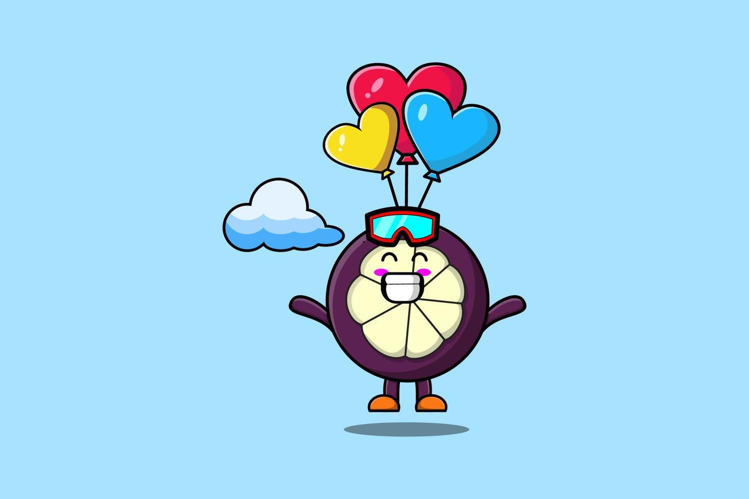 Cute cartoon Mangosteen is skydiving with balloon vector