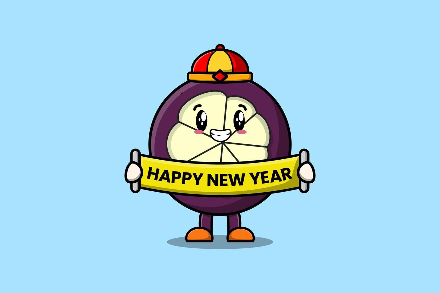 dibujos animados de mangostán chino con feliz año nuevo vector