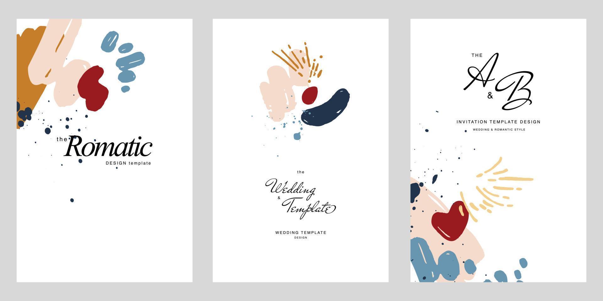 Set of minimalist design for portrait wedding invitation templates. Simple brush stroke backgrounds in vintage themes for greeting cards. Collection of premium and elegance design graphic vector