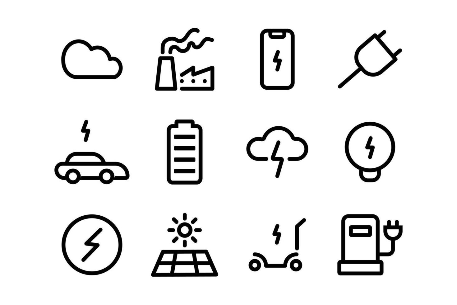 Collection of electric technology icon for environment issue. Simple stroke line art icon design vector