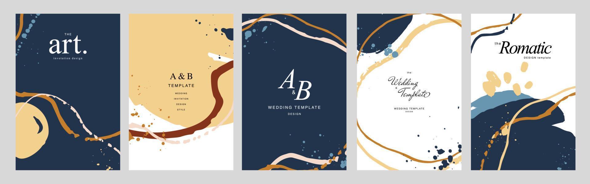 Set of minimalist design for portrait wedding invitation templates. Simple brush stroke backgrounds in vintage themes for greeting cards. Collection of premium and elegance design graphic vector