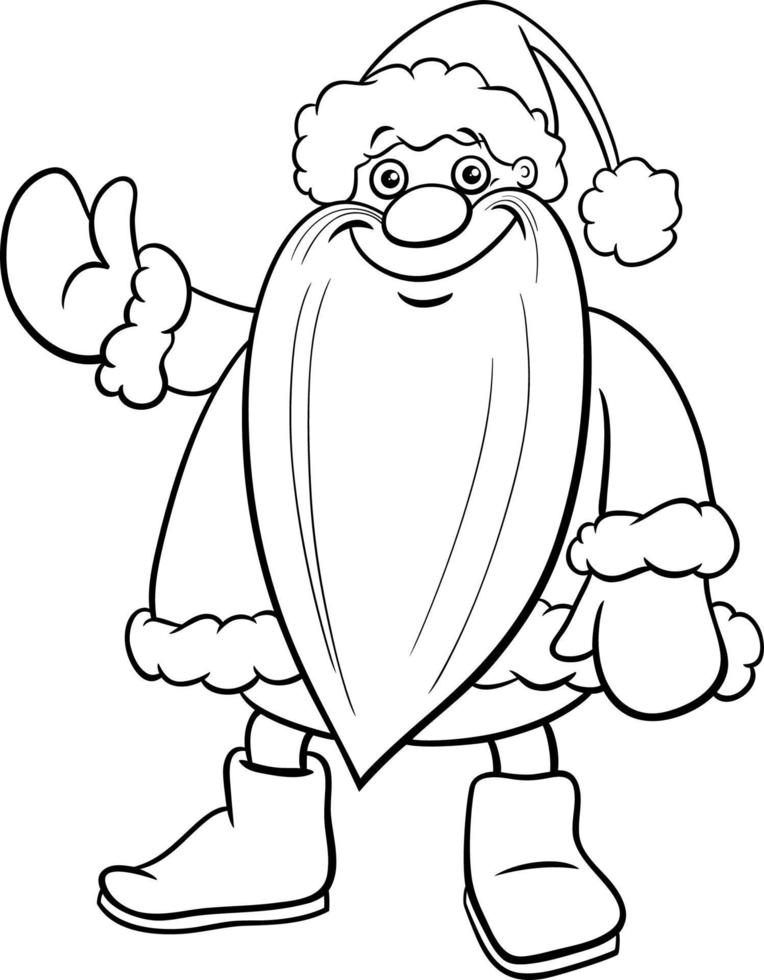 cartoon Santa Claus character on Christmas time coloring page vector