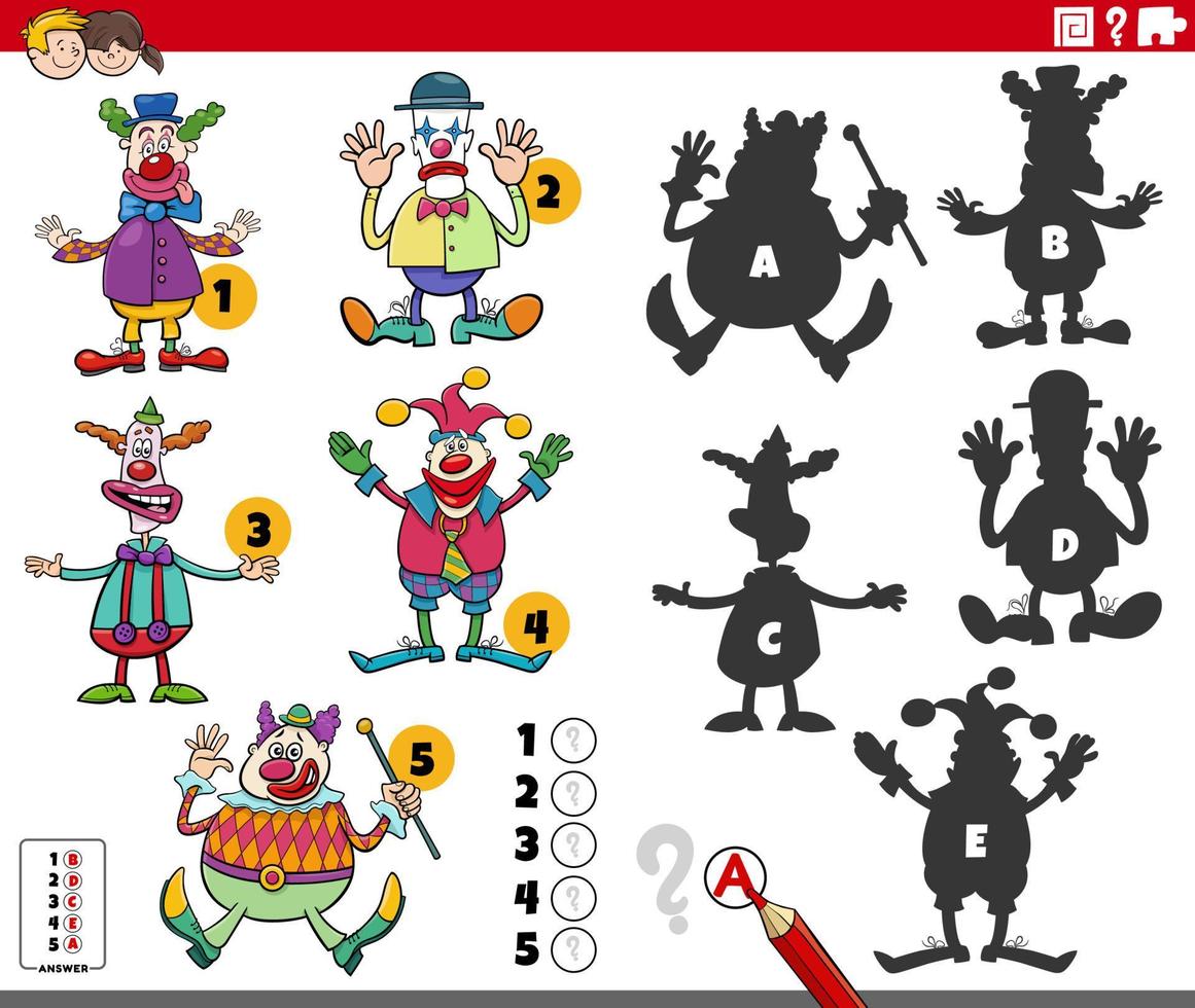 shadows game with cartoon clowns or comedian characters vector