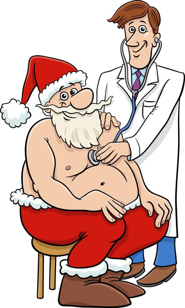 cartoon Santa Claus at the doctor examination vector